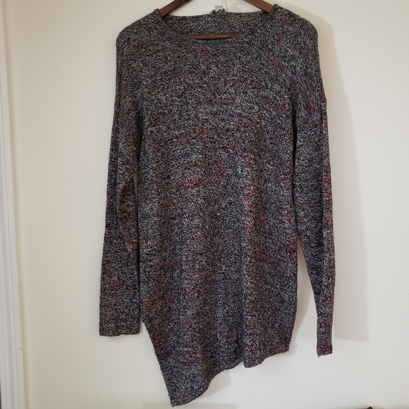 J. Jill Pure Jill Long Tunic Sweater Marled Black White Red Asymmetrical Medium - Picture 8 of 12